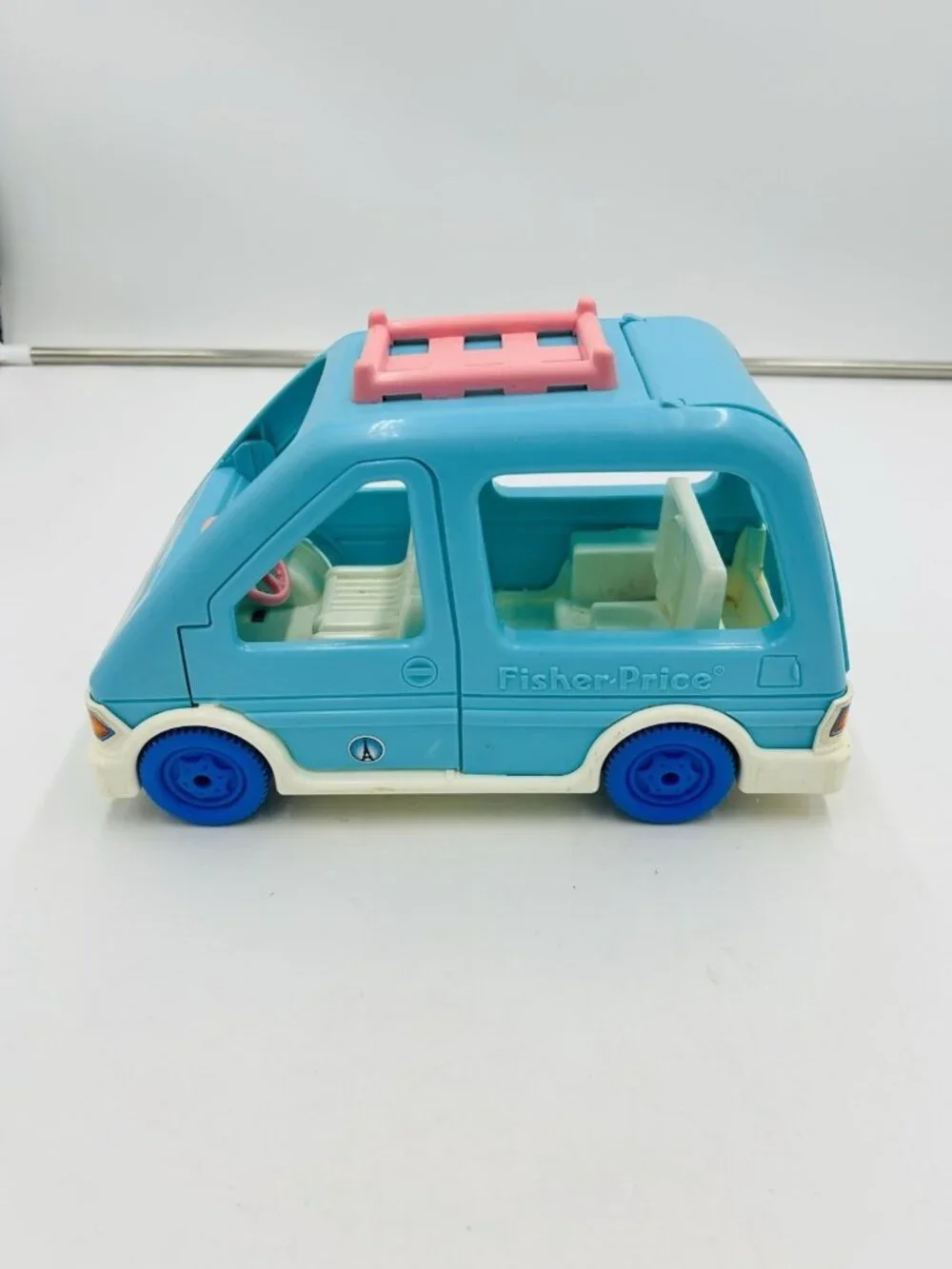 Vintage 1997 Fisher Price Loving Family Minivan Pop Up Camper Car and People Lot